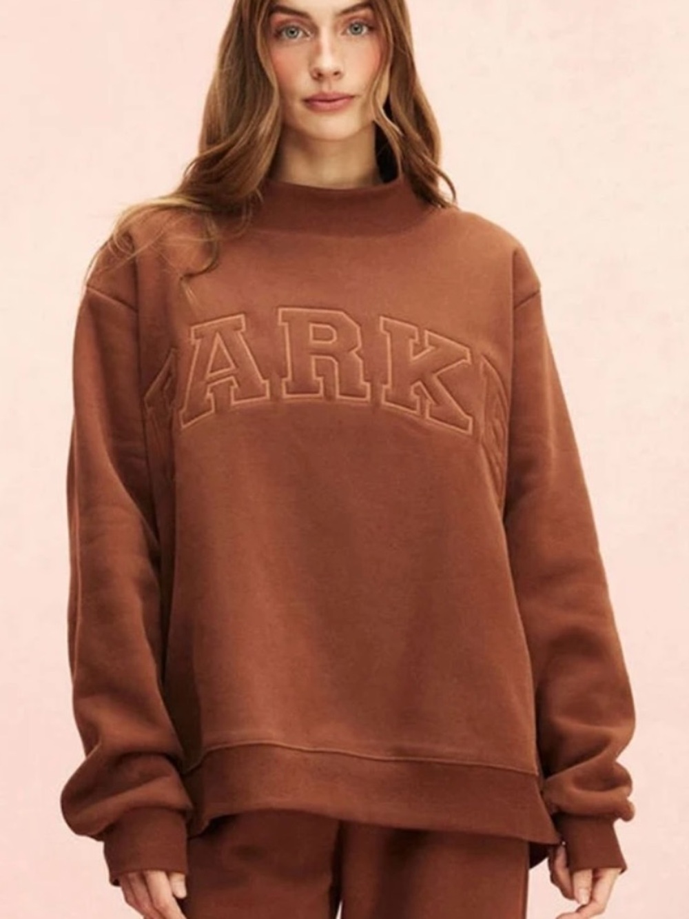 Parker Monochrome Varsity Mockneck  Sweatshirt In Brown Mocha Size L/XL Unisex
